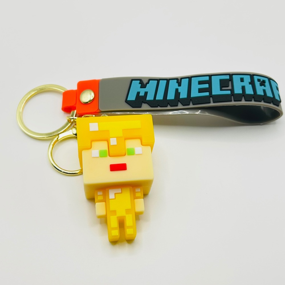 Steve Minecraft Keychain Unisex OS Yellow Gold Armor Figure Rubber Logo Strap